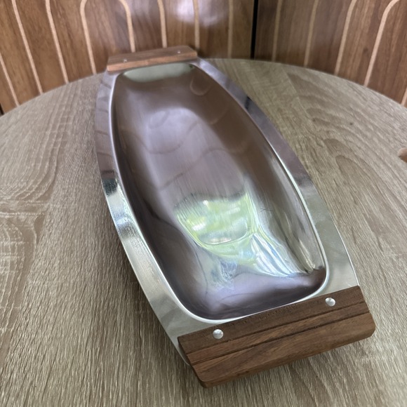 Kromex Other - Vintage Kromex Serving Bread Tray Teak Handles MCM